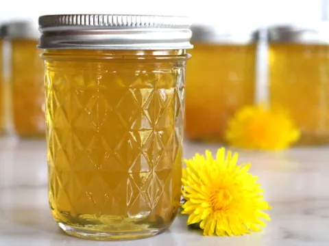 Dandelion jelly in glass jar