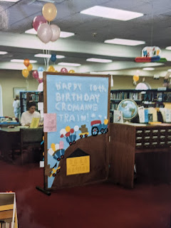 Little patrons were welcomed into the Youth Department on September 8th, 1980 with a big birthday banner for the train.