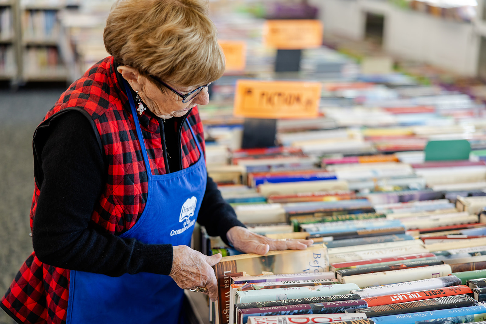 Volunteer Marylynn working the Friends book sale