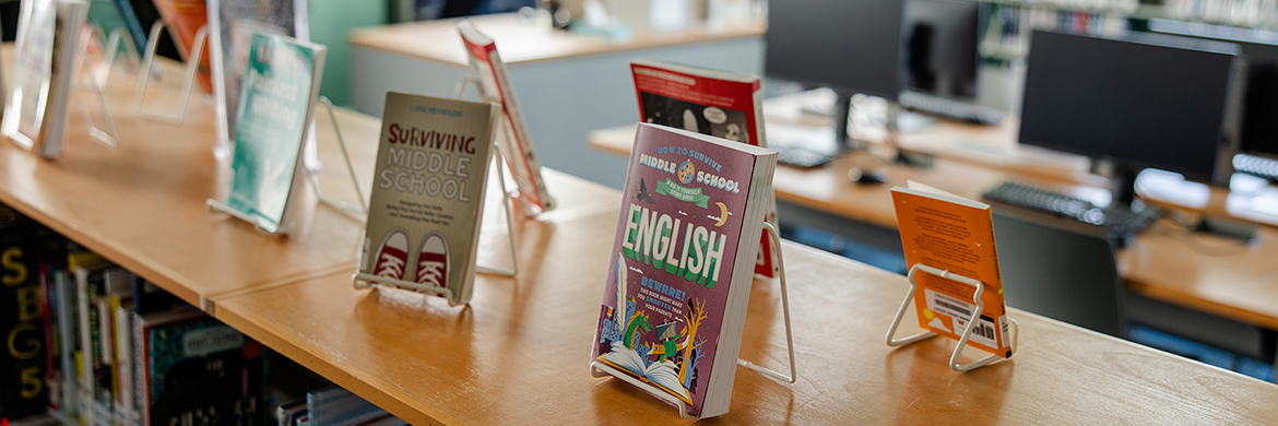 Book displays in the teen area