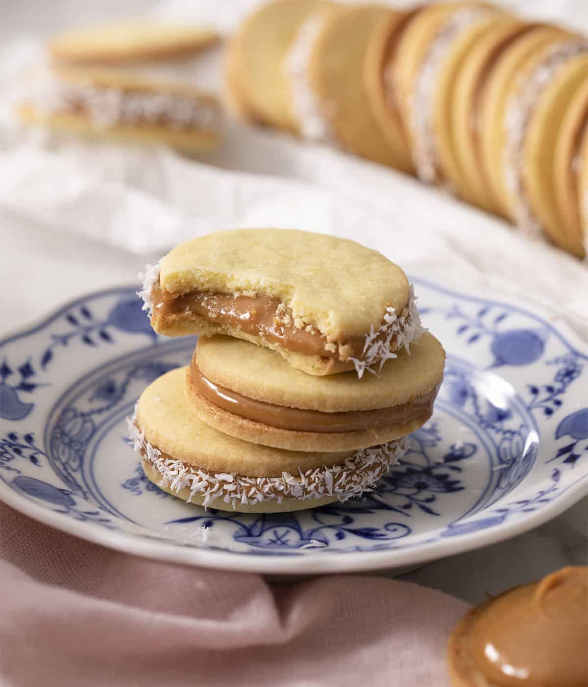 Alfajores cookies on a plate. 