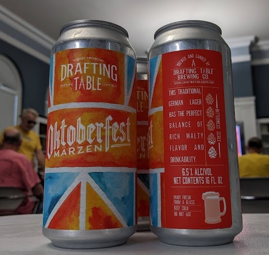 Cans of Marzen-style beer from Drafting Table, in the Community Room. 