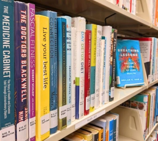 A row of non-fiction books at the Library. 