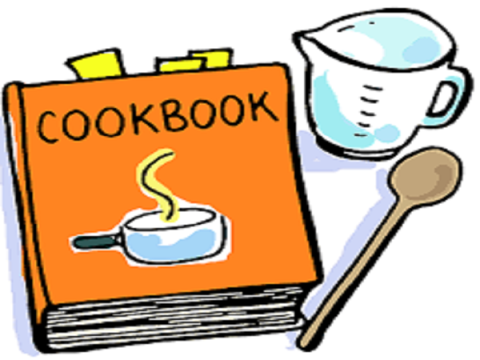 cookbook, wooden spoon, and measuring cup