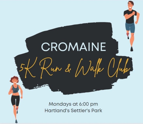 Graphic for Cromaine 5K Run and Walk Club, with two runners. 