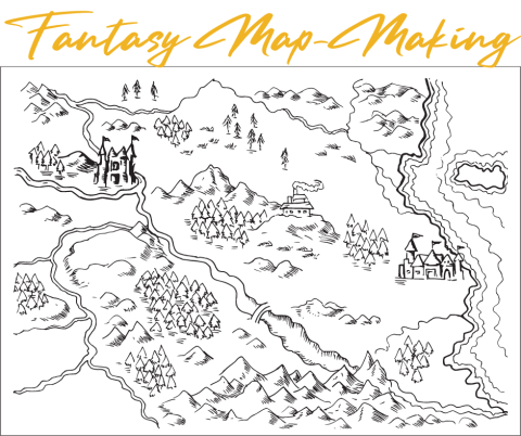 A fantasy map with golden text "Fantasy Map-Making". 