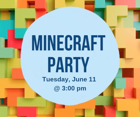 'Minecraft Party' text with graphic. 