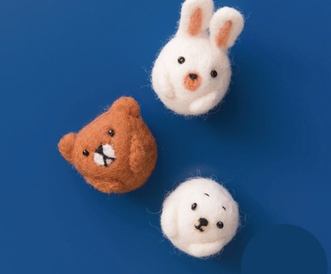 Three handmade felted animals. 