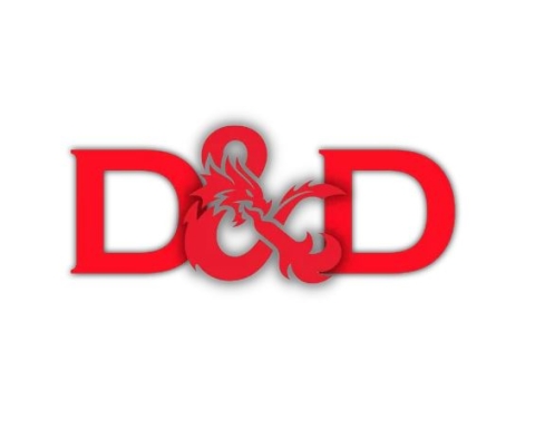 Red and white Dungeons and Dragons logo. 