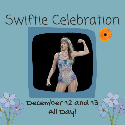 Taylor Swift onstage, with "Swiftie Celebration" above