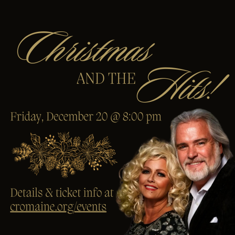 Program text in gold on a black background, with an image of Alan Turner and Laurie Lynn as Kenny Rogers and Dolly Parton. 