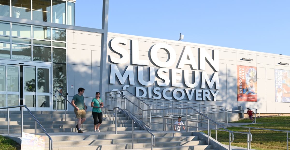 Front of the Sloan Museum of Discovery building. 