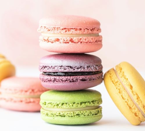 Stacked macarons in assorted pastel colors