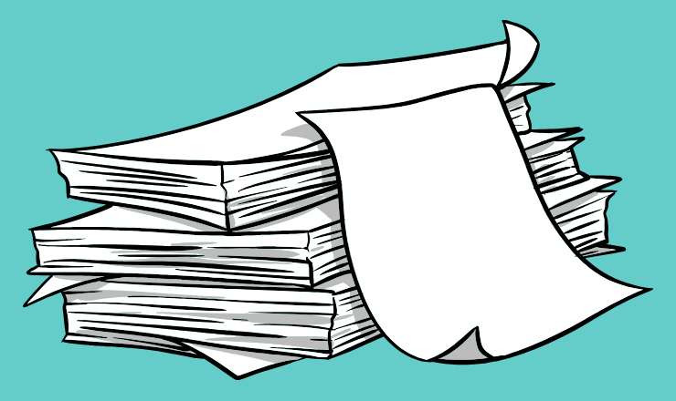 stack of white paper on a teal background